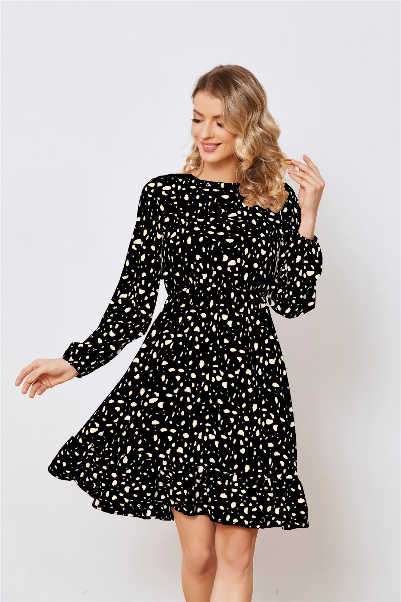 Floral Long Sleeve Waist Cake Dress - Image 4