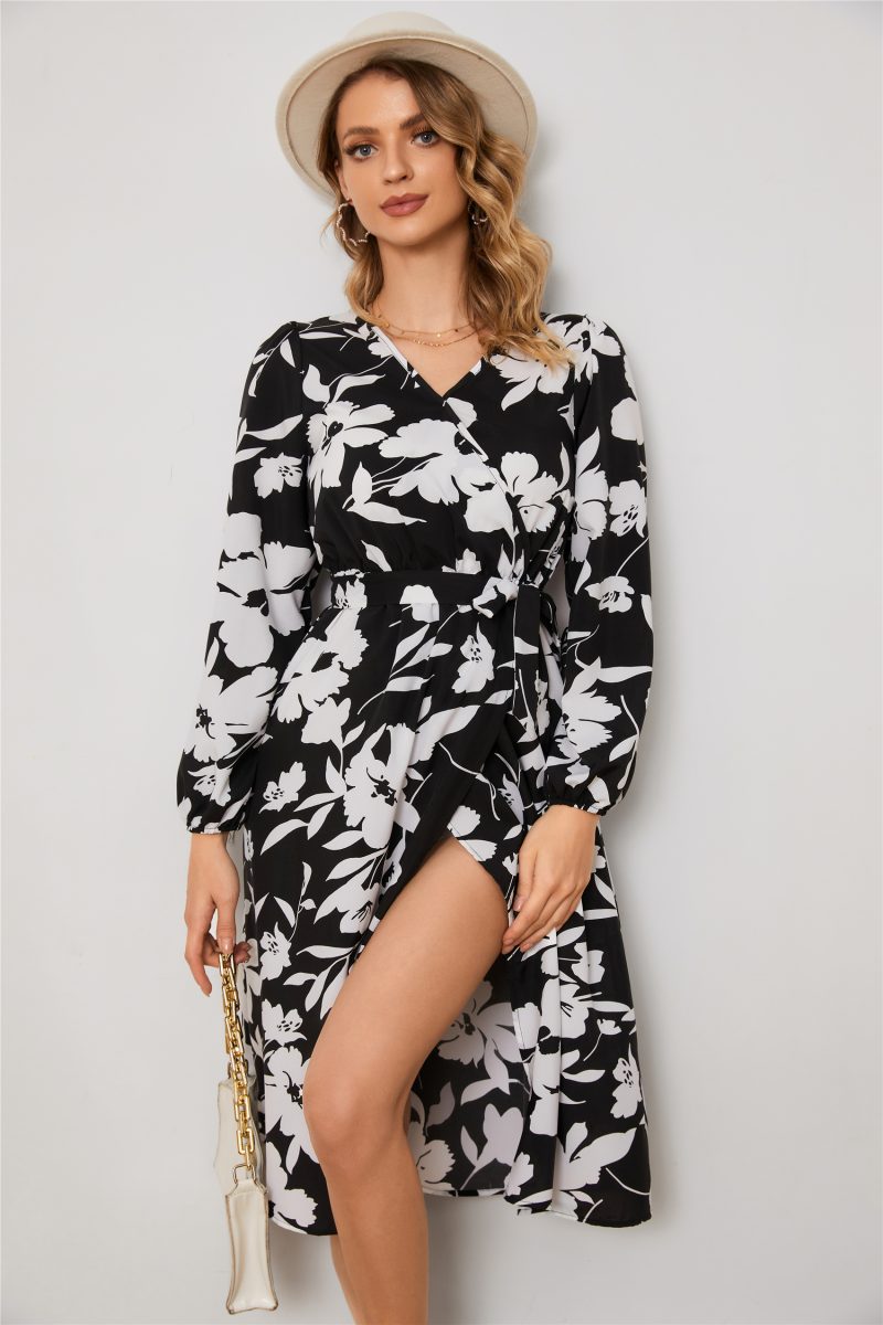 Long Sleeve Split V-Neck Dress - Image 5