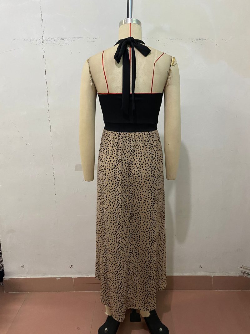 Summer Women Leopard Print Halter Irregular Asymmetric Slit Dress - Image 6