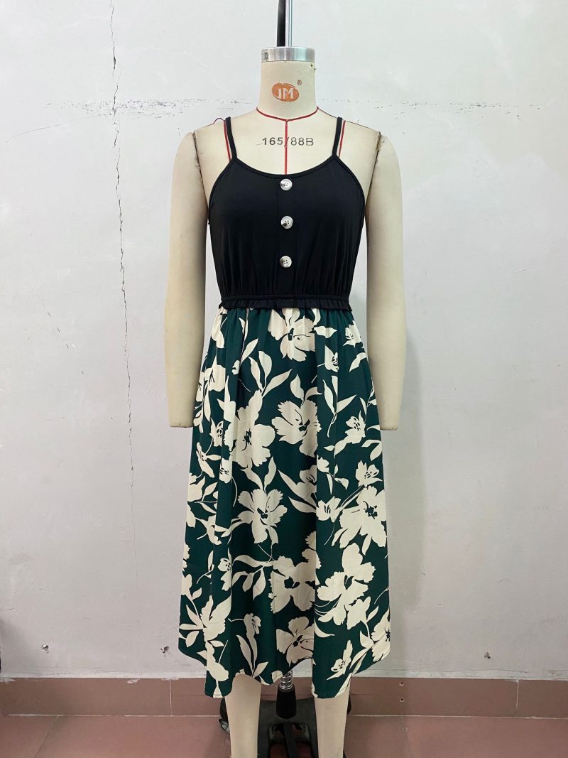Summer Women Wear Floral Splicing Sling Dress - Image 5