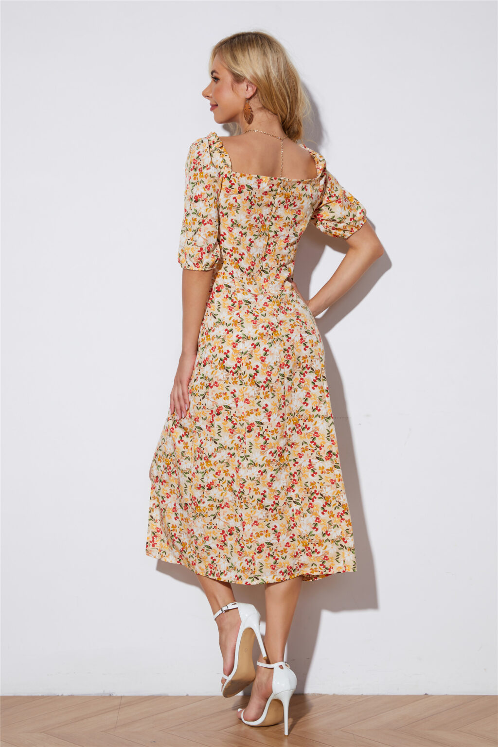 Elegant Boho Vacation Long Print Slit Dress - Image 5
