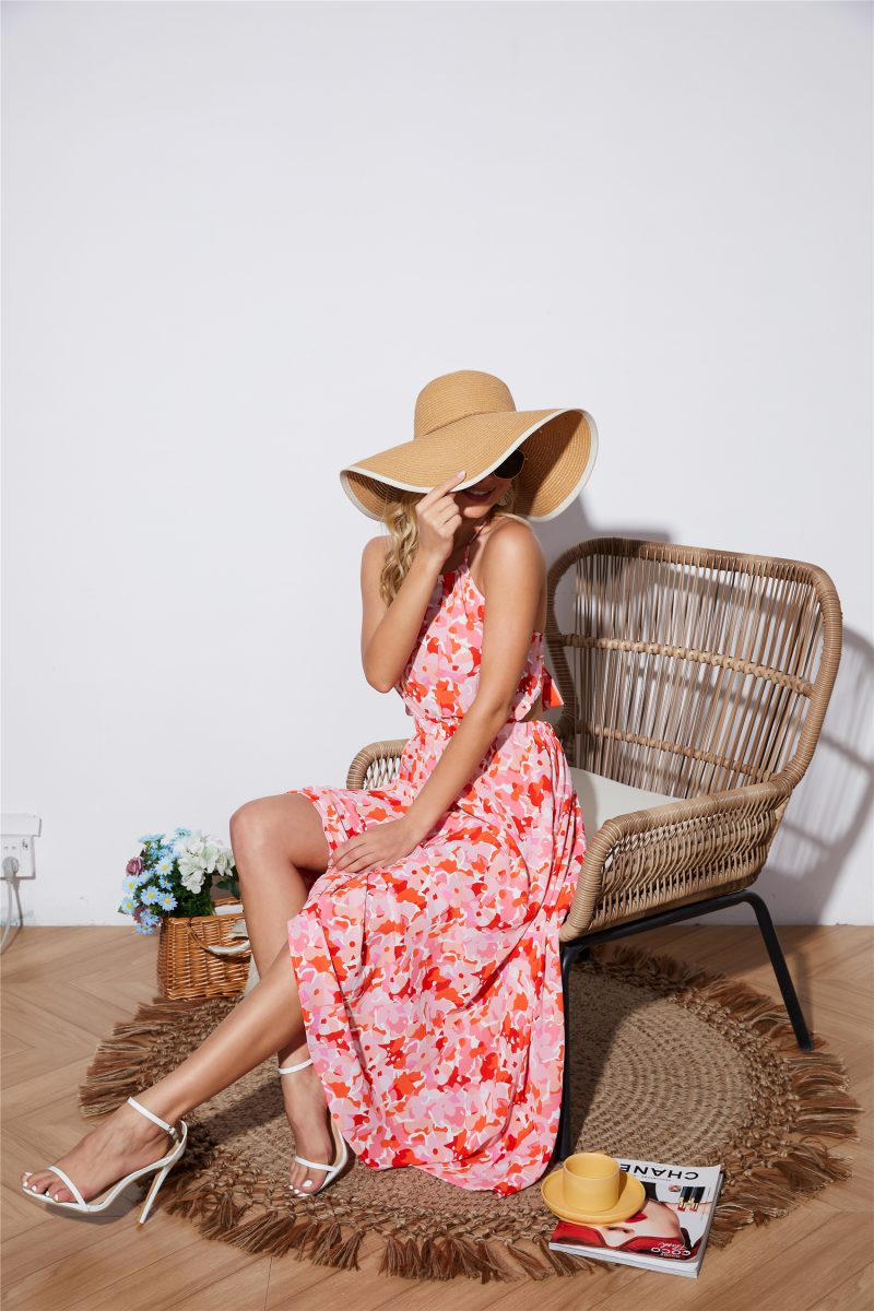 Boho Vacation Print Long Backless Halter Dress - Image 2