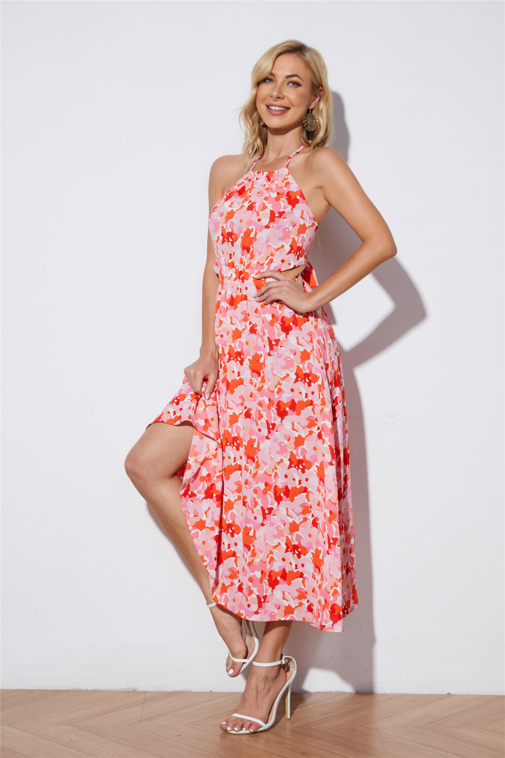 Boho Vacation Print Long Backless Halter Dress - Image 4