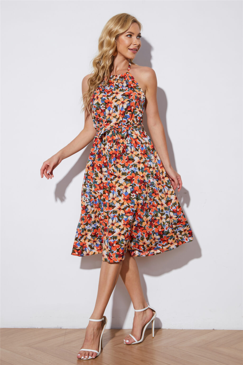 Printed High Waist Lace-Up Summer Dress - Image 3