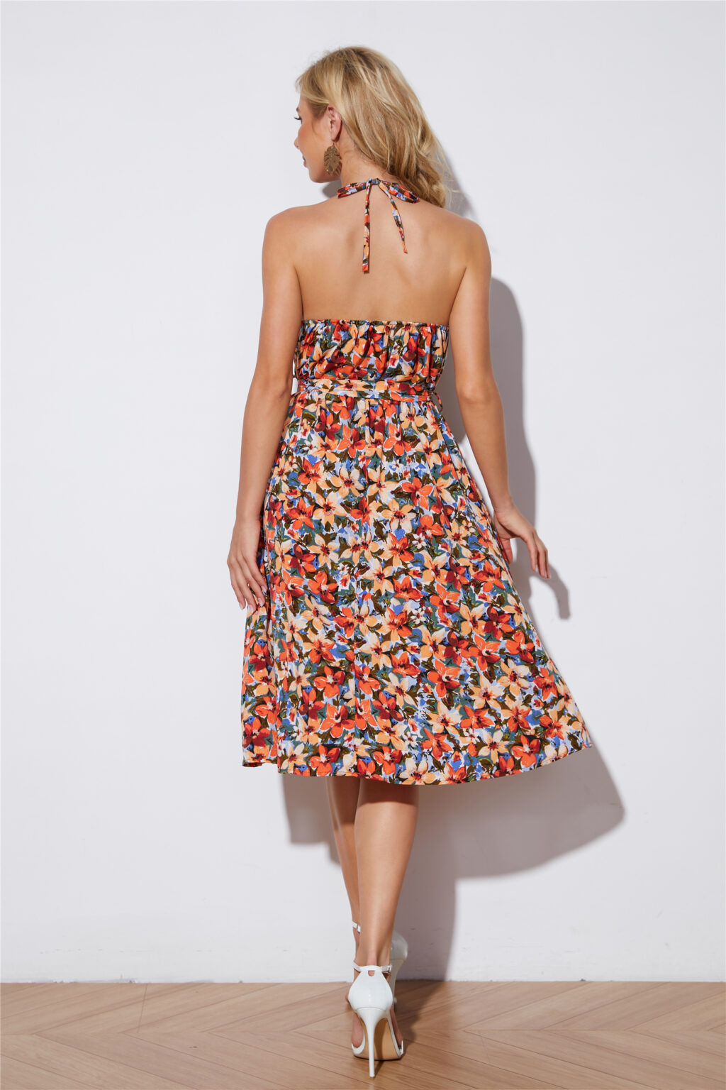 Printed High Waist Lace-Up Summer Dress - Image 4