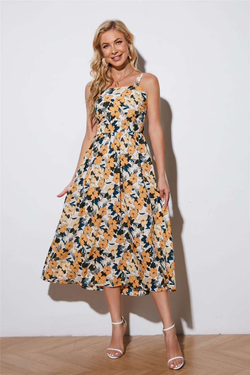 Boho High Waist Strap Print Dress - Image 4