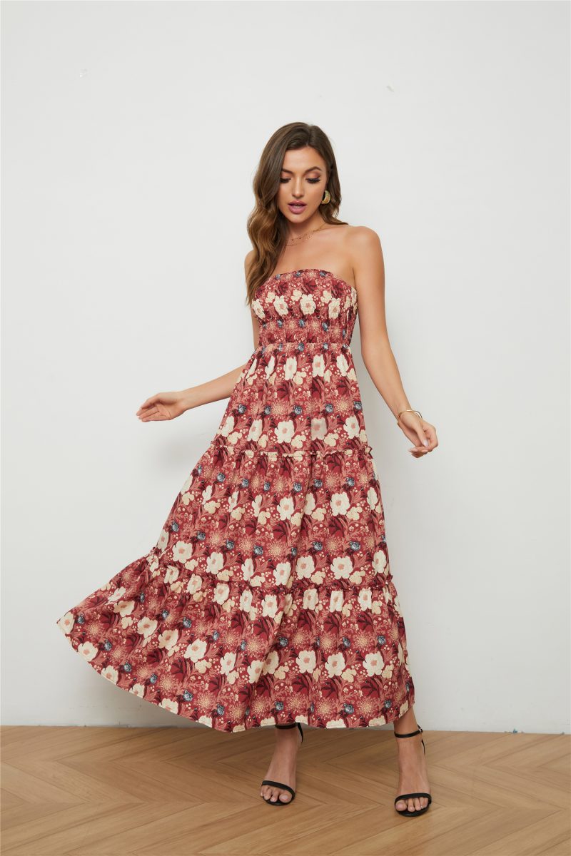 Elegant Floral Chiffon Chest Wrap Dress