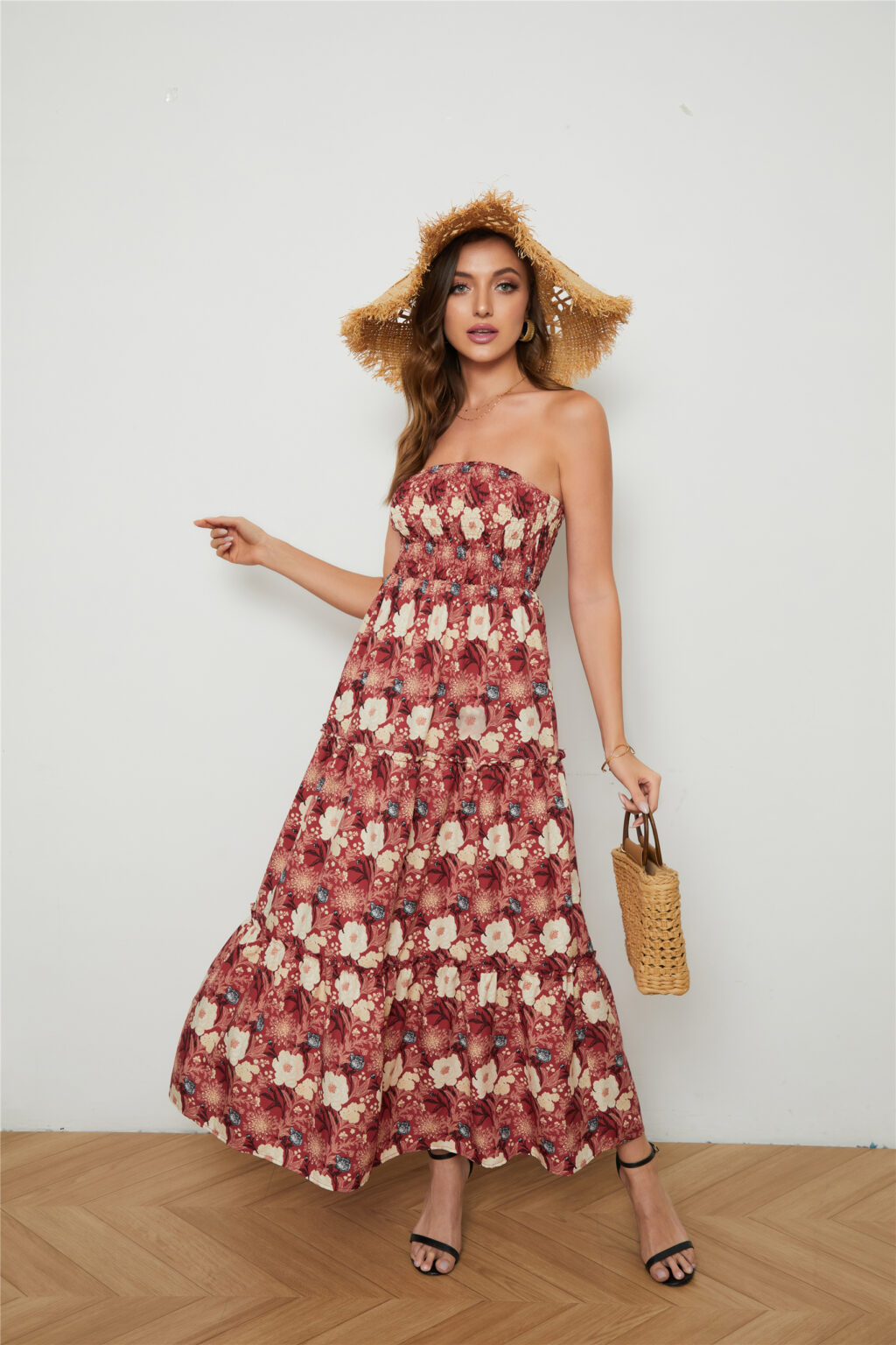 Elegant Floral Chiffon Chest Wrap Dress - Image 3