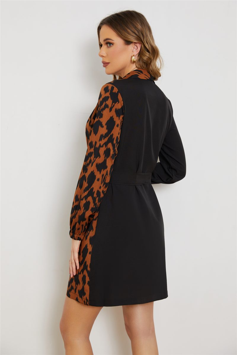 Elegant Long Sleeve Leopard Print Shirt Dress - Image 2