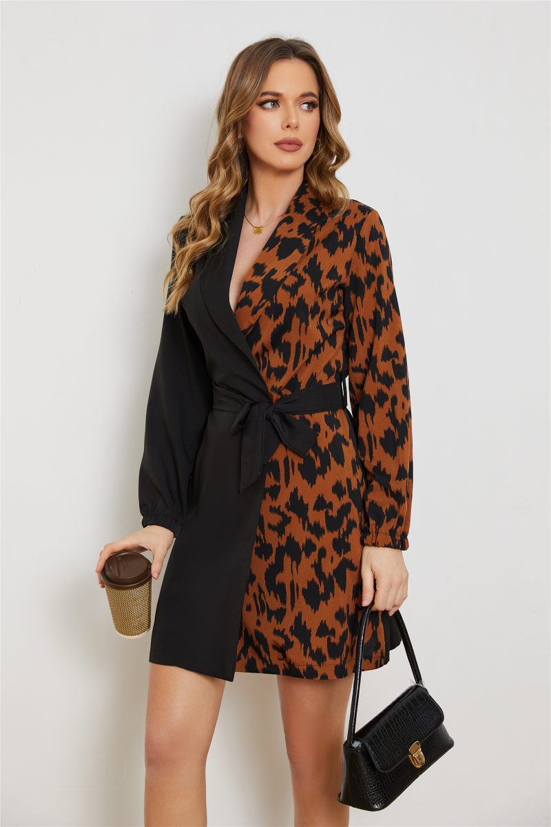 Elegant Long Sleeve Leopard Print Shirt Dress - Image 4