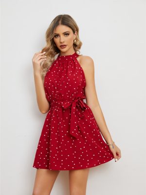 Printed Heart Neck Sleeveless Daily Dress