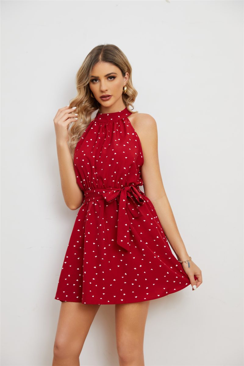 Printed Heart Neck Sleeveless Daily Dress