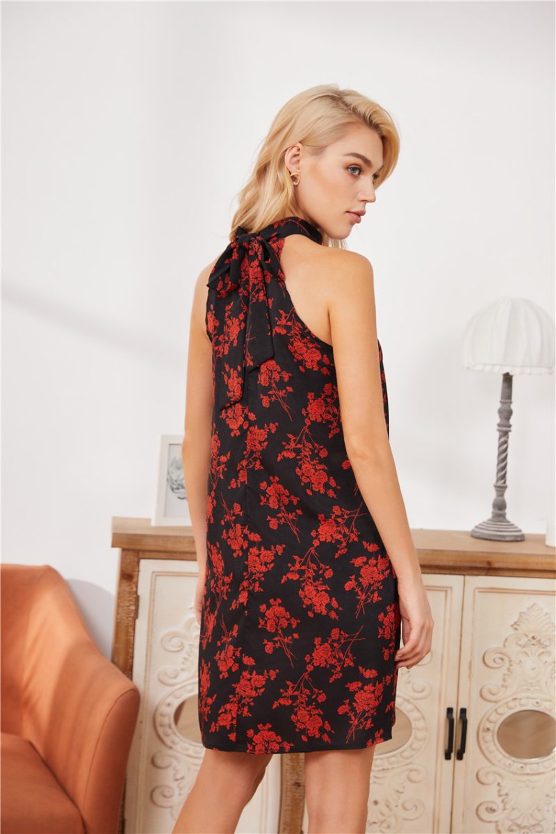 Elegant Lace-Up Halter Dress with Print - Image 2