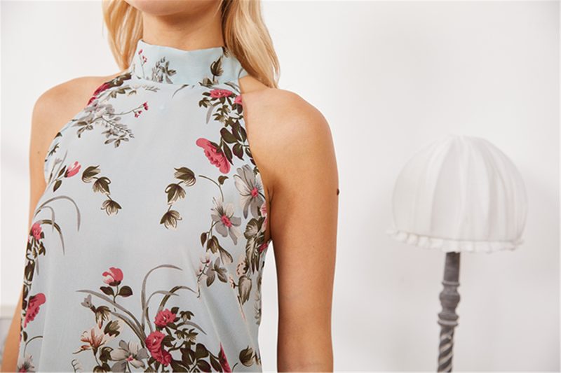 Printed Halter Dress with Lace-Up Neck - Image 5