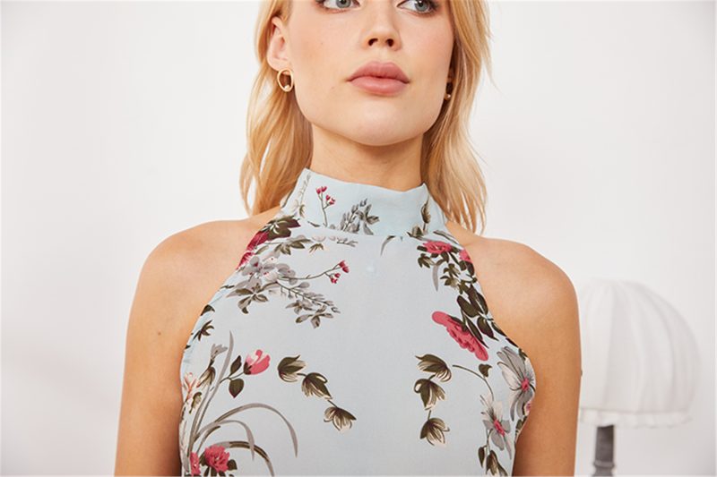 Printed Halter Dress with Lace-Up Neck - Image 6