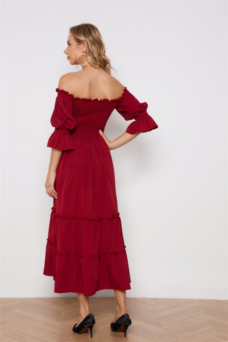 Elegant Off-Shoulder Solid Color Long Dress - Image 2