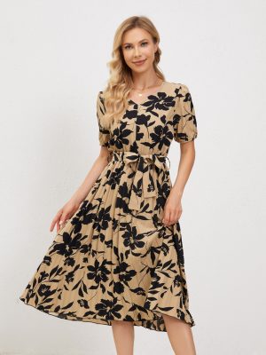 Summer Print Pleated Waist Dress