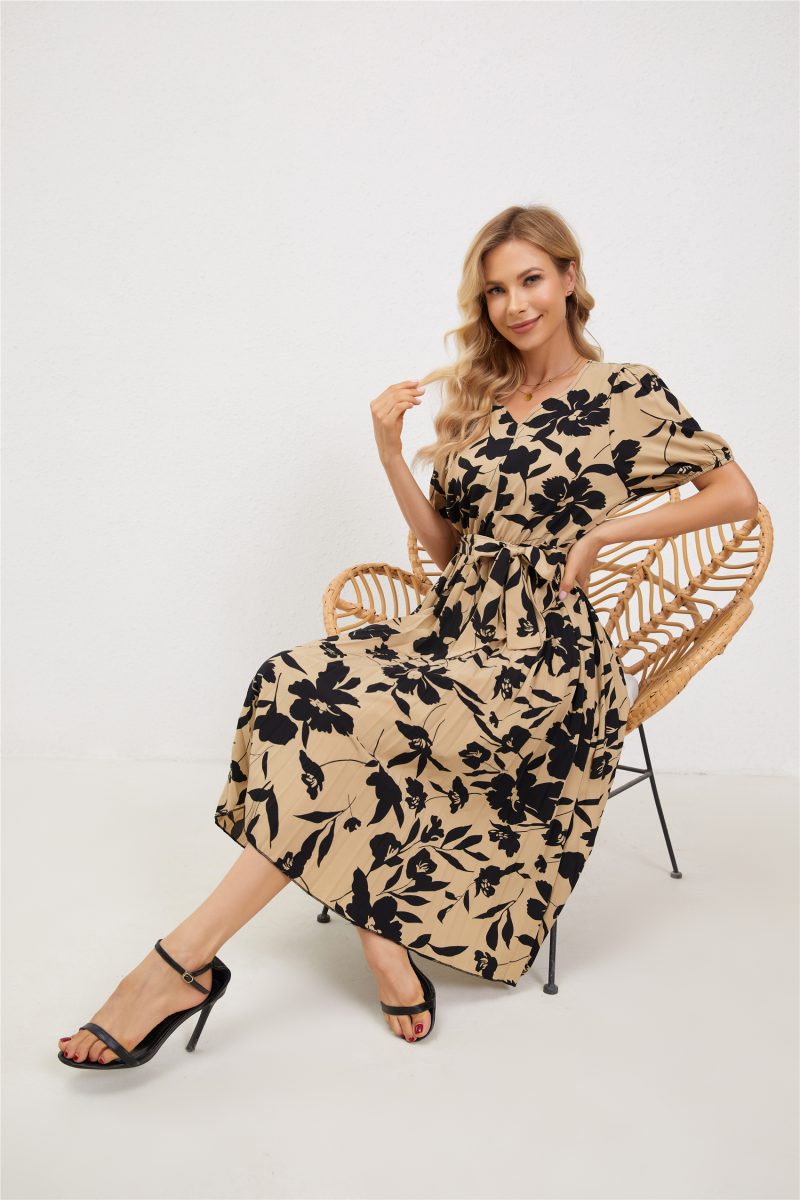 Summer Print Pleated Waist Dress - Image 4