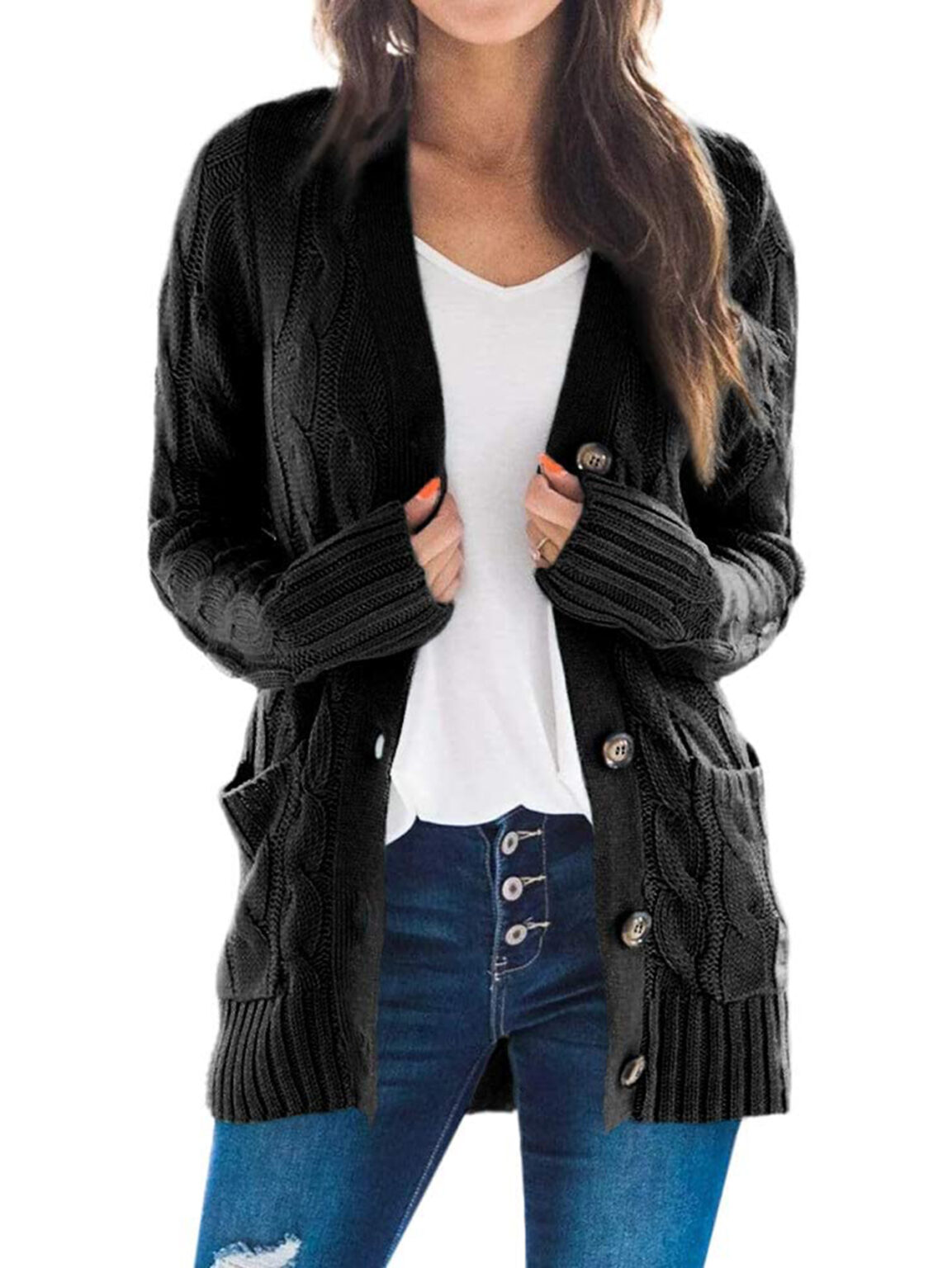Chic Solid Color Twist Button Cardigan Sweater Coat - Image 6