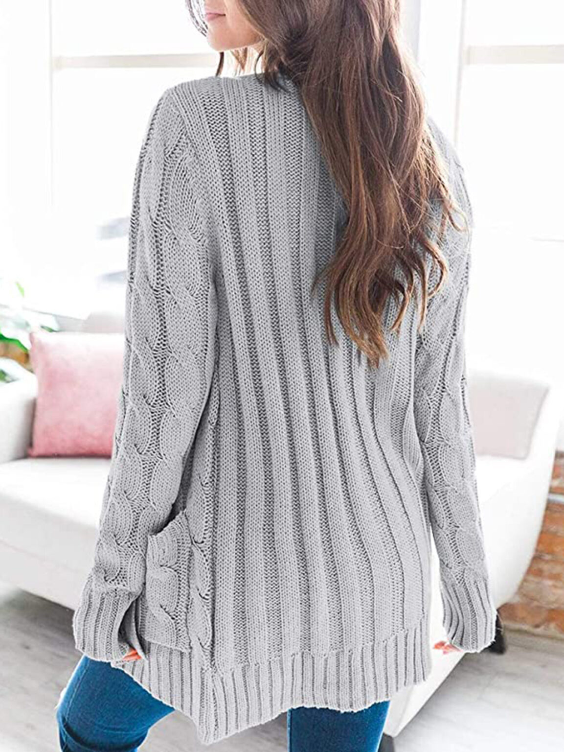 Chic Solid Color Twist Button Cardigan Sweater Coat - Image 5