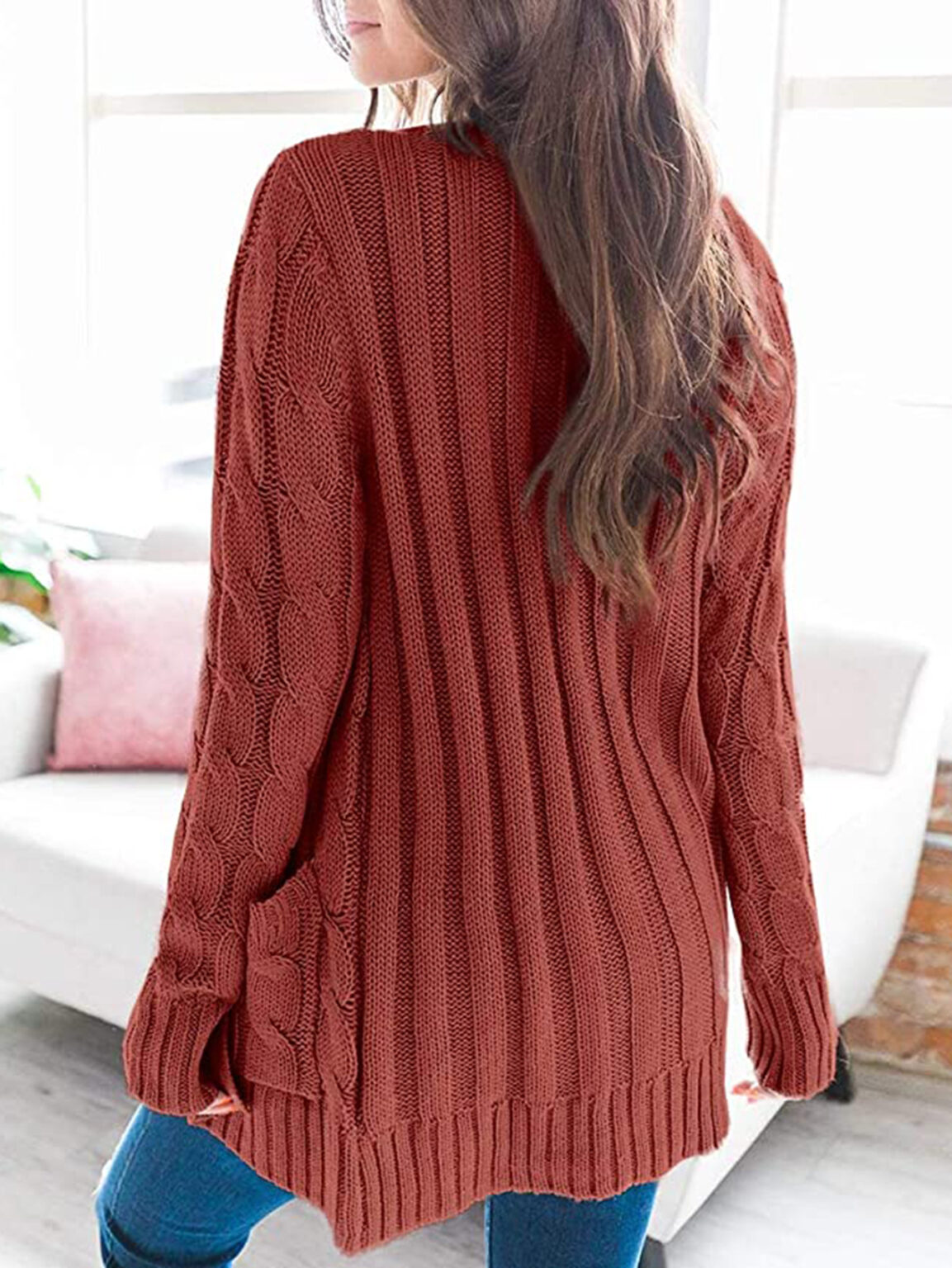 Chic Solid Color Twist Button Cardigan Sweater Coat - Image 7