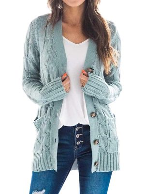 Chic Solid Color Twist Button Cardigan Sweater Coat