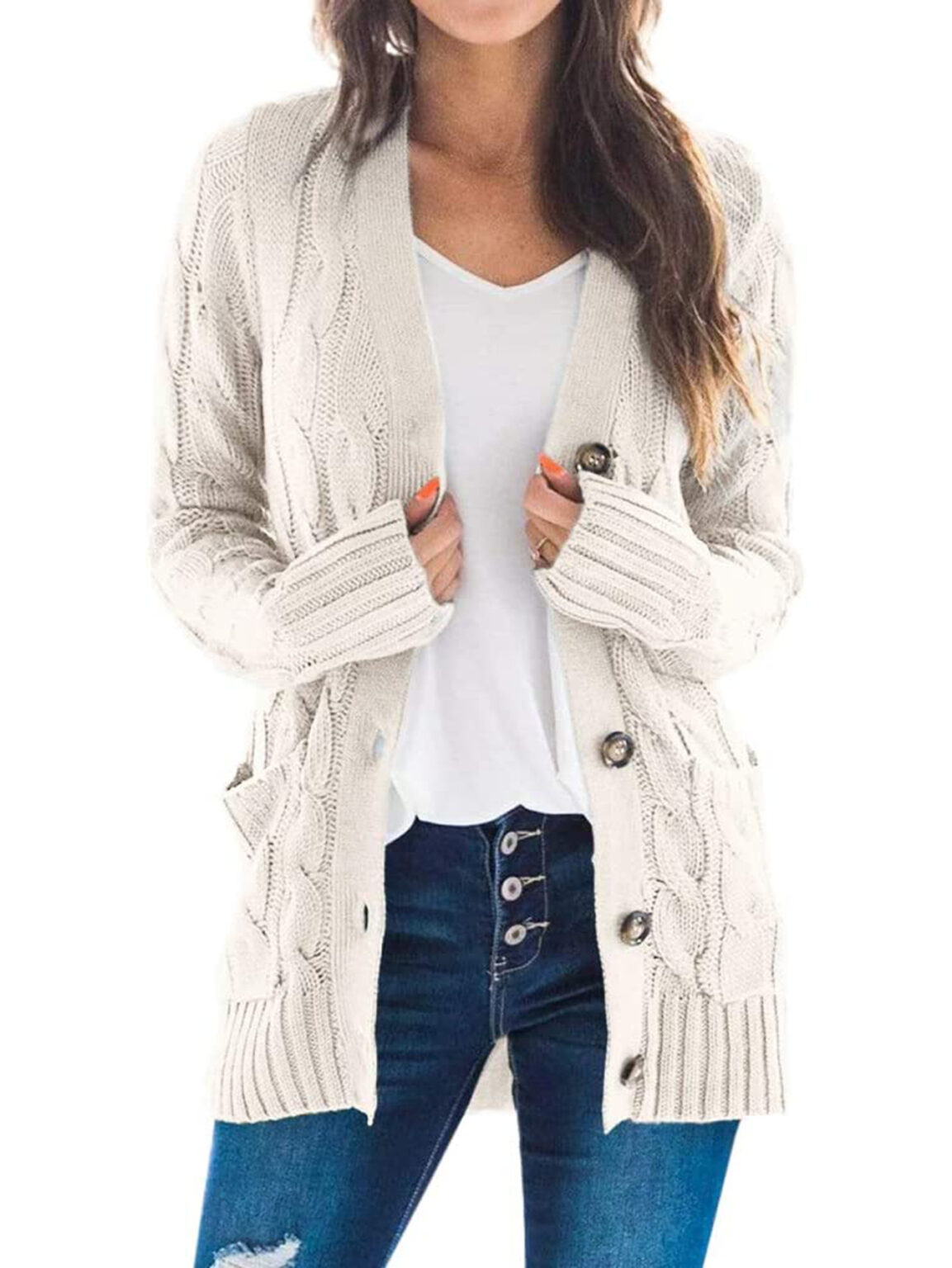 Chic Solid Color Twist Button Cardigan Sweater Coat - Image 8