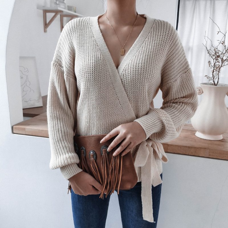 V-neck Knotted Knitwear Sweater - Image 7