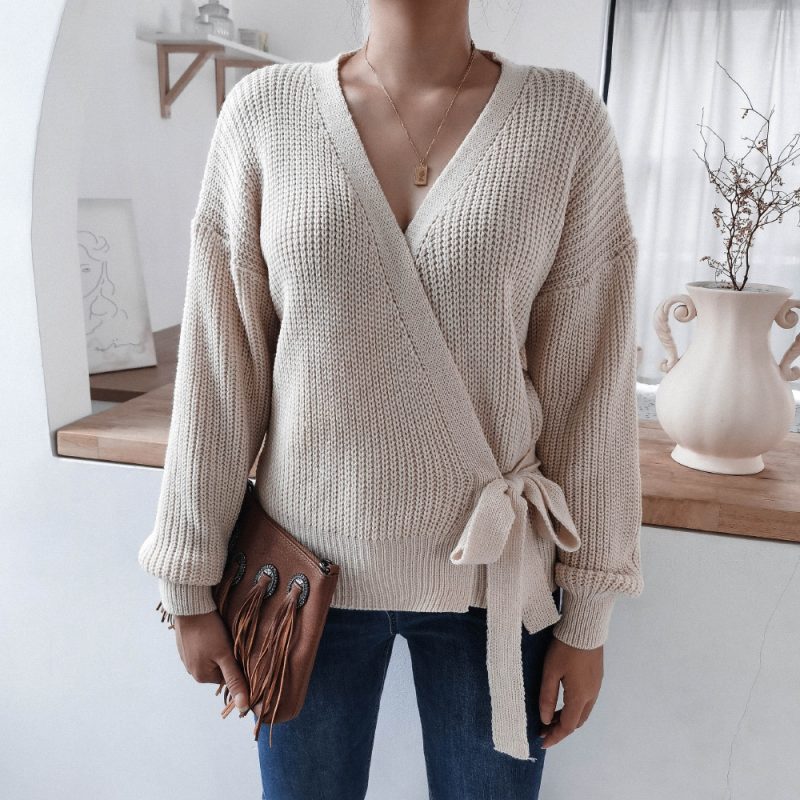 V-neck Knotted Knitwear Sweater - Image 6