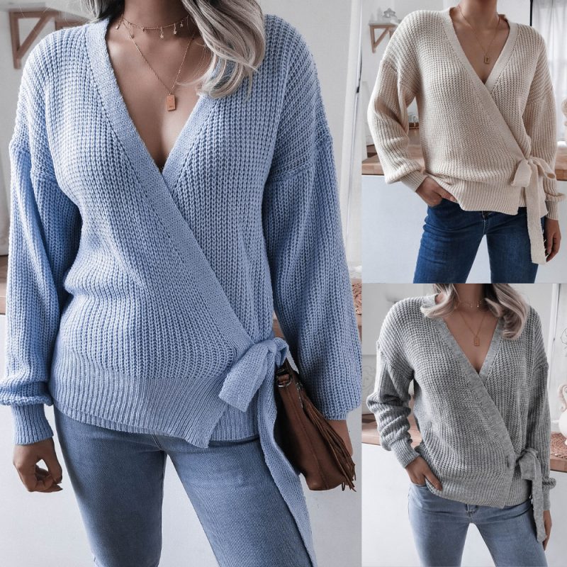 V-neck Knotted Knitwear Sweater - Image 5