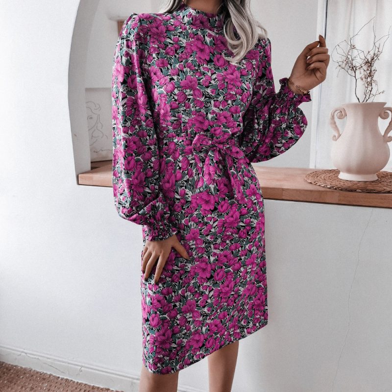 Floral Lantern Sleeve Chiffon Dress - Image 2