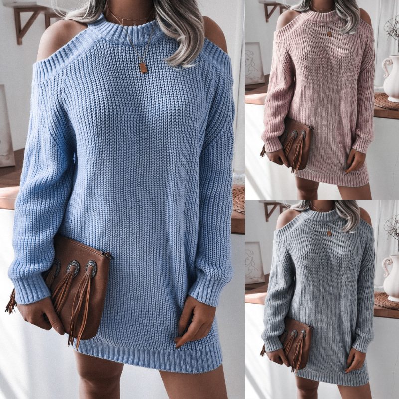 Off-Shoulder Loose Sweater Dress - Image 5