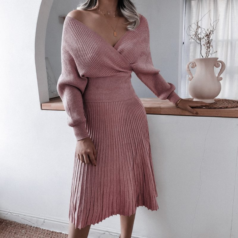 Off-Shoulder Pleated Sweater Set - Image 6
