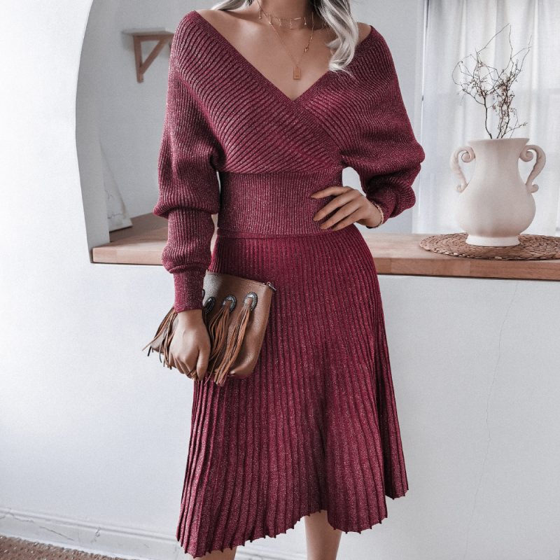 Off-Shoulder Pleated Sweater Set - Image 2