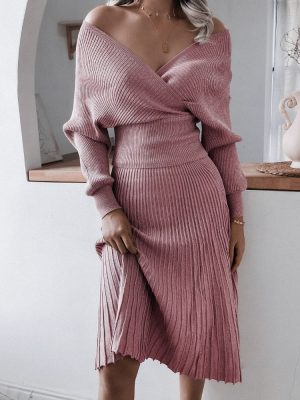 Off-Shoulder Pleated Sweater Set