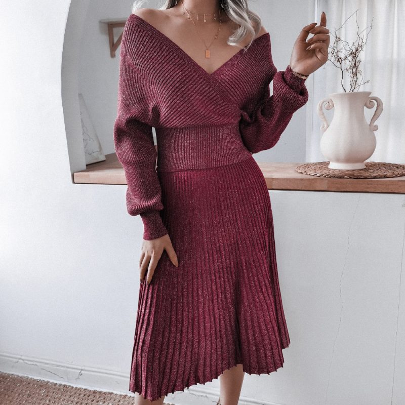 Off-Shoulder Pleated Sweater Set - Image 5