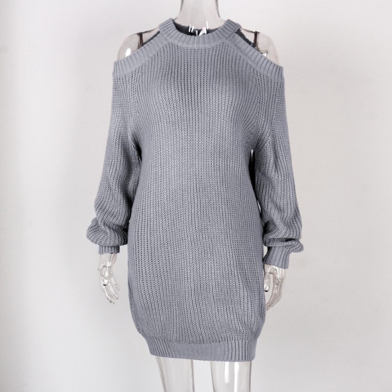 Off-Shoulder Loose Sweater Dress - Image 9