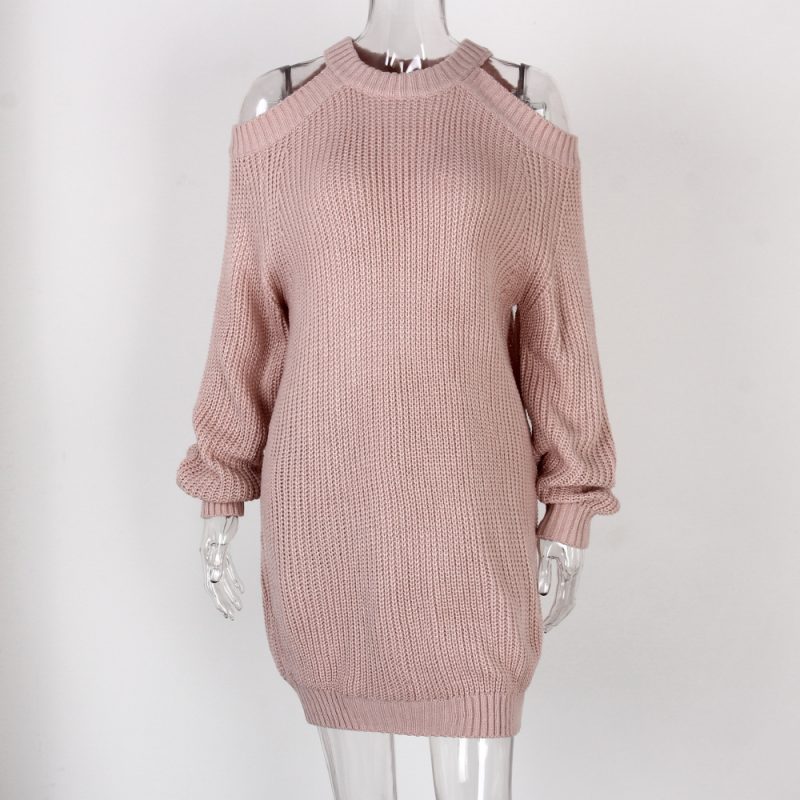 Off-Shoulder Loose Sweater Dress - Image 6