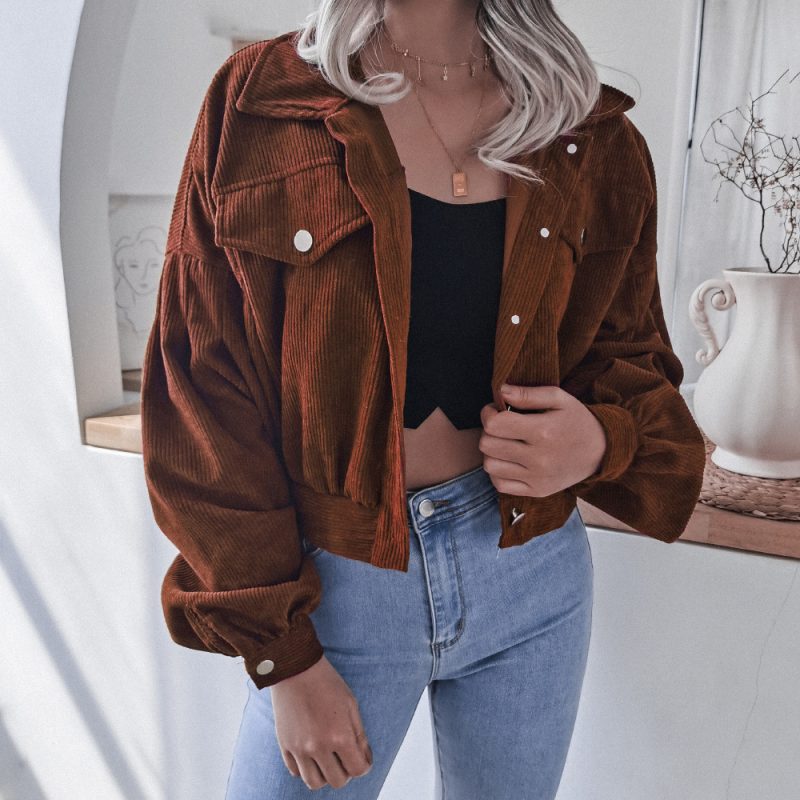 Lantern Sleeve Corduroy Short Coat - Image 7