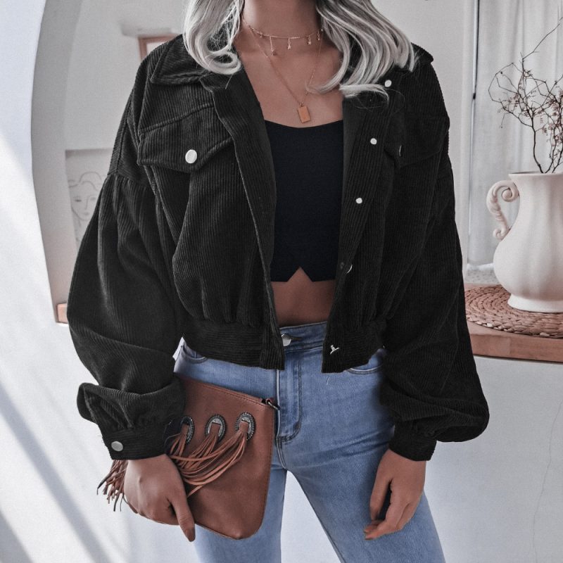 Lantern Sleeve Corduroy Short Coat - Image 4