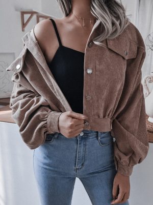 Lantern Sleeve Corduroy Short Coat