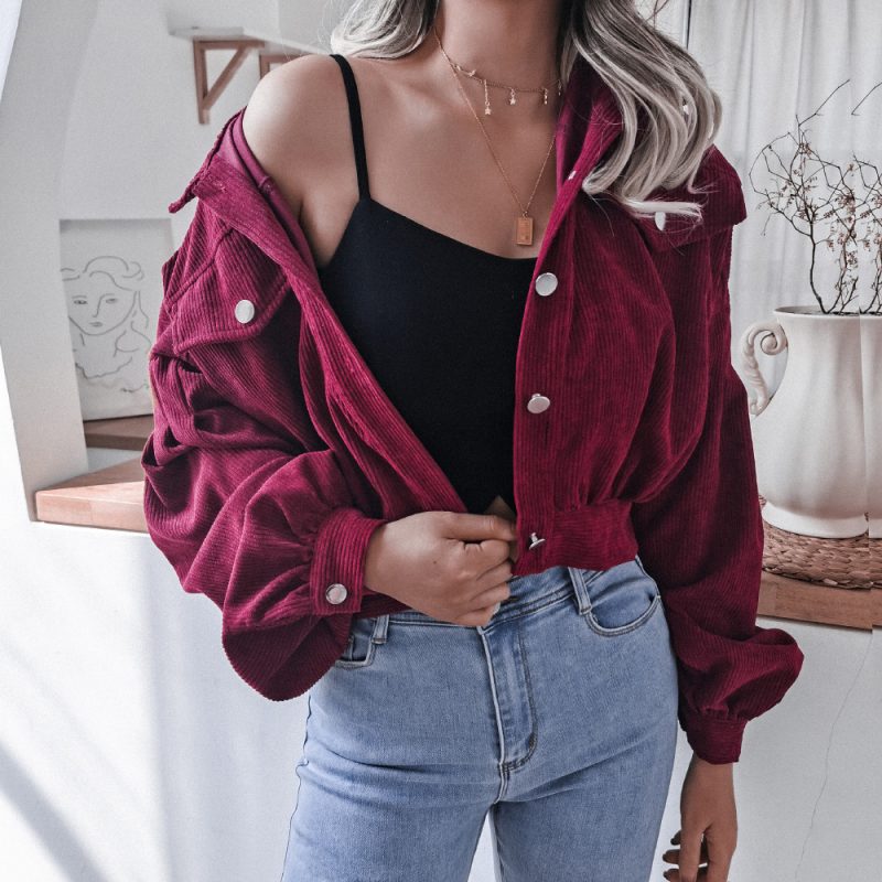 Lantern Sleeve Corduroy Short Coat - Image 5
