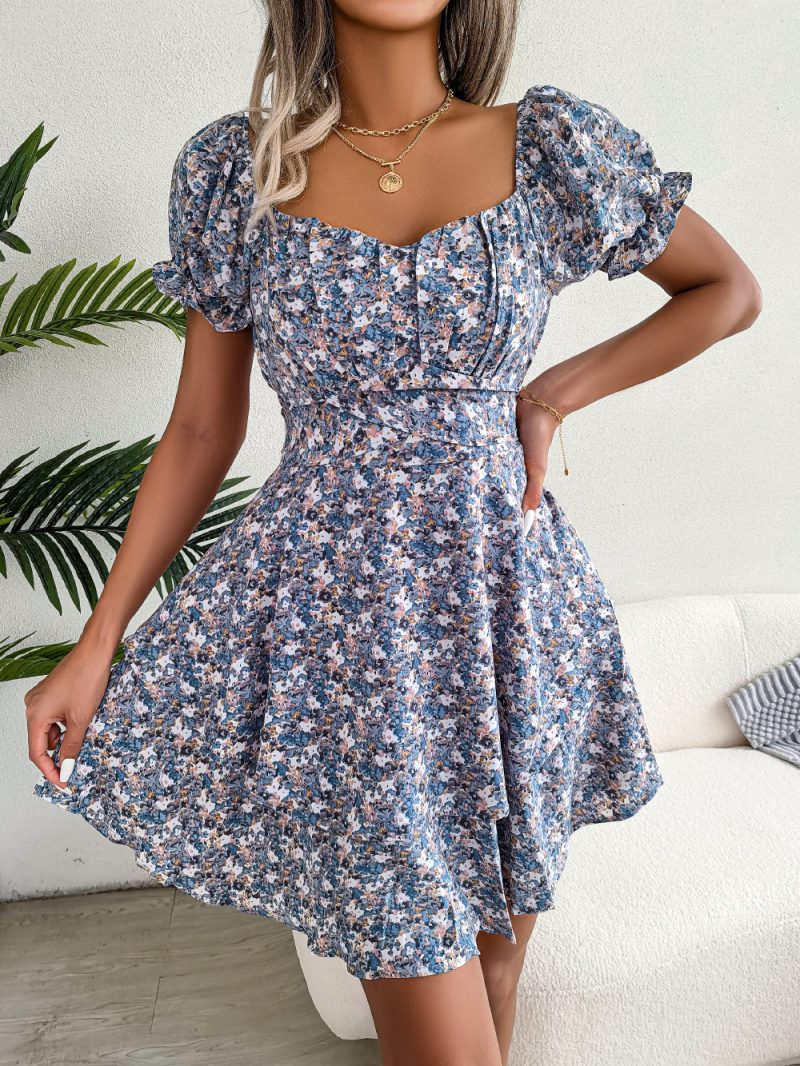 Floral Lace-Up Waist Dress - Summer Elegance - Image 3