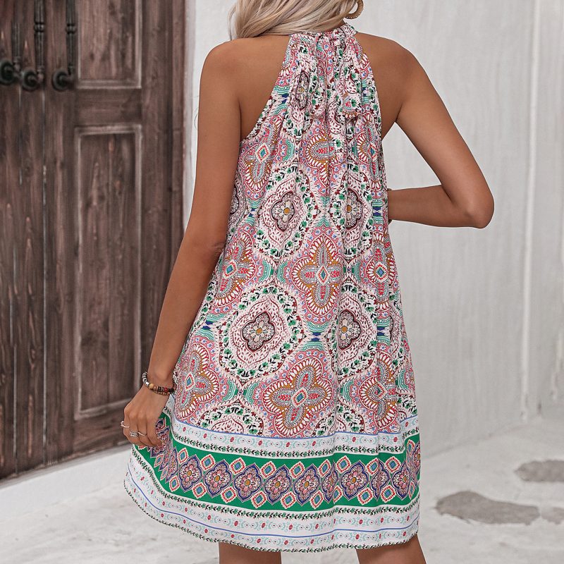 Printed Halter Off-Shoulder Dress - Women's Retro Style - Image 6