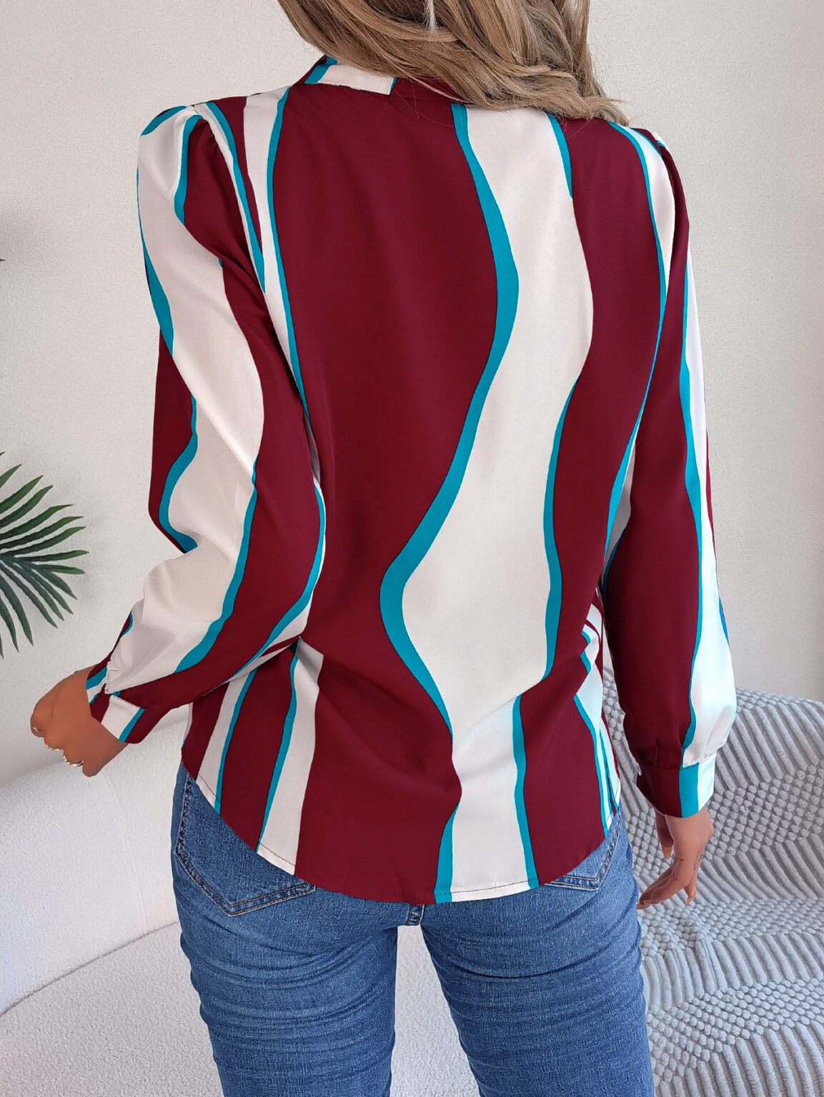 Striped Suit Collar Long Sleeve Shirt for Autumn/Winter - Image 5