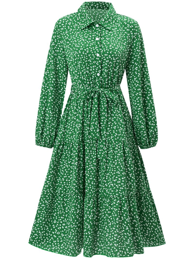 Printed Lace-Up Long-Sleeved Dress - Image 4