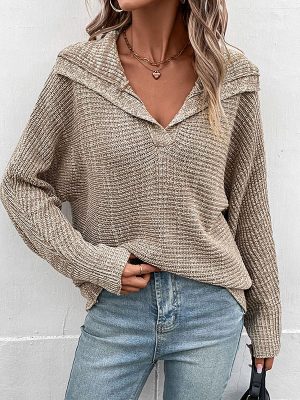 Solid Color Long Sleeve Collared Sweater