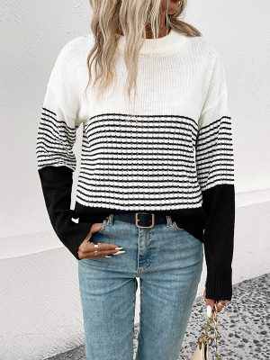 Striped Contrast Color Women’s Sweater