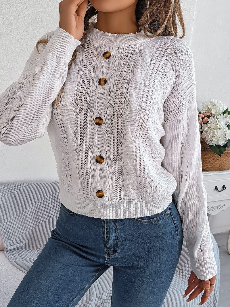 Solid Color Twist Button Pullover - Autumn Winter Women's Fashion - Image 6