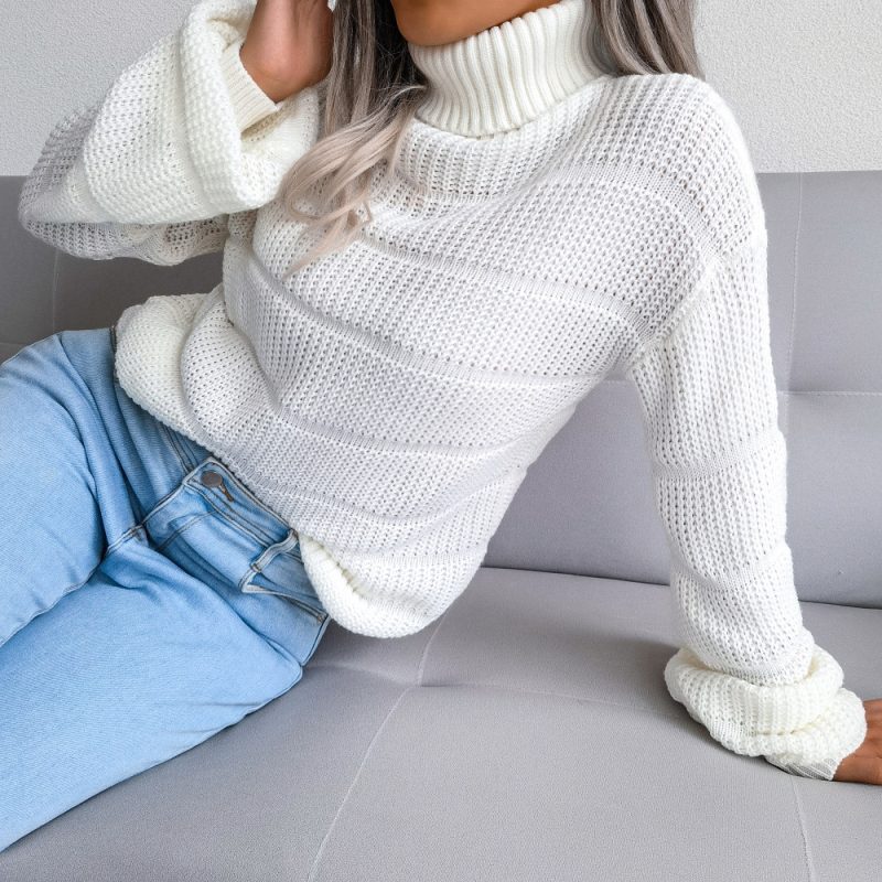 Turtleneck Hollow Knit Sweater - Image 6